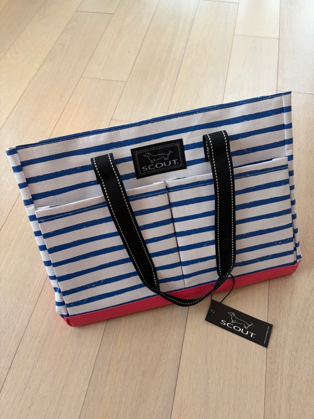 Scout Blue and White Striped Tote with Red Base - Scout